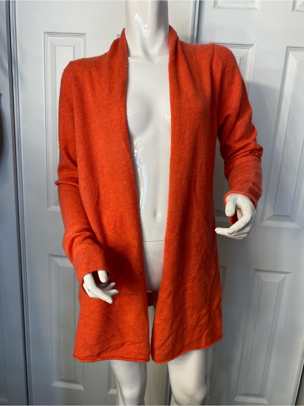 💯Cashmere Margaret O'Leary Vibrant Orange Open-Front Cardigan